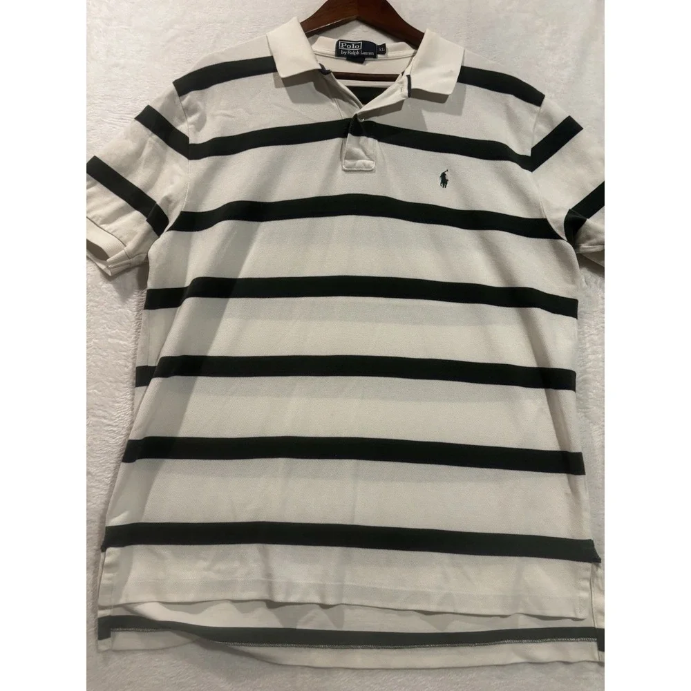 Vintage Polo Ralph Lauren Men's XL Shirt‎ Striped White Short Sleeve Preppy Logo